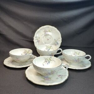 Set of 4 Theodore Haviland New York Annette Teacups & Saucers 4"‎ Cup 6" Saucer